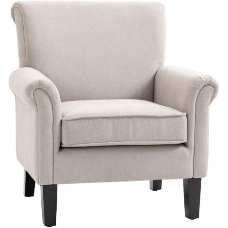 Fauteuil de style nordique avec accoudoirs, fauteuil rembourré en bois et polyester, 79 x 78 x 87 cm, gris et marron (1/5)