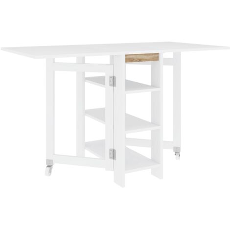 Table de cuisine table de salle à manger pliable amovible 3 étagères 2 abattants design moderne 120 x 60 x 75 cm blanc (1/5)