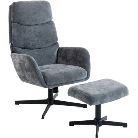 Fauteuil rembourré avec repose-pieds, fauteuil lounge avec dossier haut, base métallique, pour salon, chambre, gris (1/5)