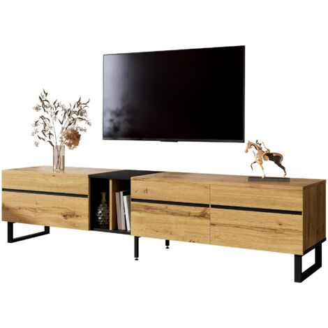 TV moderne à bord bas 180 cm avec compartiment pliant, compartiments ouverts et portes doubles – Meuble TV minimaliste en buffet, meuble TV et meuble salon avec beaucoup d’espace de rangement (1/5)