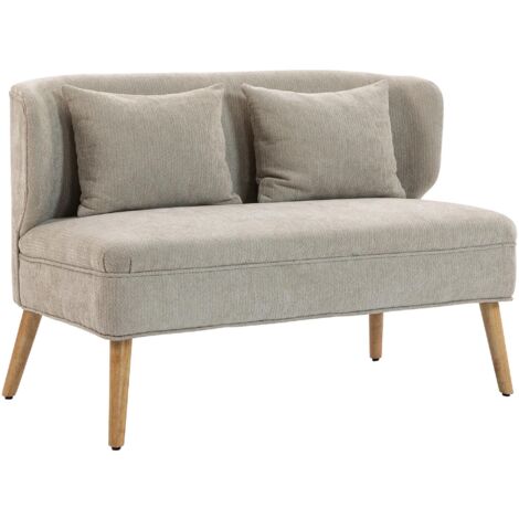 Canapé 2 places, petit canapé en chenille avec dossier à oreilles, assise épaisse, pieds en hévéa, beige (1/5)