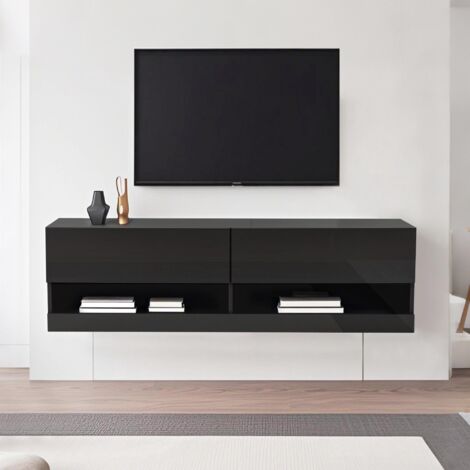 Armoire TV avec éclairage, réglable 7 couleurs, armoire TV suspendue Placard bas 140x35x40cm, noir (1/5)