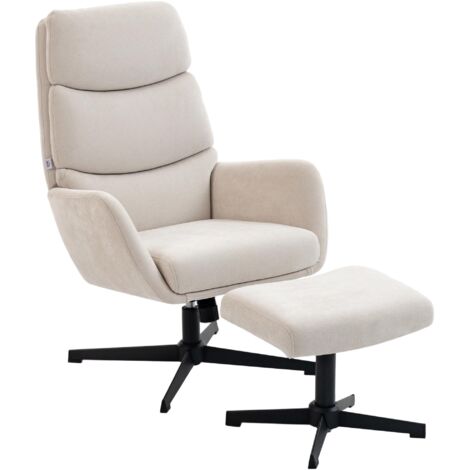 Fauteuil rembourré avec repose-pieds, fauteuil lounge avec dossier haut, base métallique, pour salon, chambre, beige (1/5)