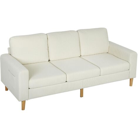 Canapé 3 places en velours côtelé, canapé avec coussins à ressorts et assise rembourré, 192x80x84,5cm, beige (1/5)