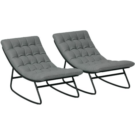 Lot de 2 fauteuils à bascule extérieur avec coussins épais, siège tissu textilène respirant et cadre en acier, gris (1/5)