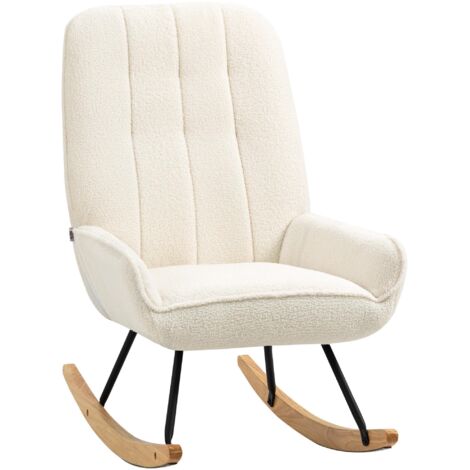 Fauteuil à bascule, tissu en laine, 63 cm x 95 cm x 97 cm, capacité de charge maximale 150 kg, couleur naturelle + couleur crème. (1/5)
