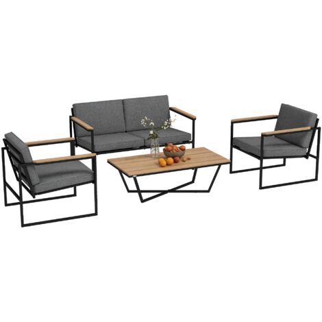 Ensemble de mobilier de jardin résistant aux intempéries pour 4 personnes, ensemble de mobilier de balcon comprenant un canapé 2 places, 2 chaises, des coussins d'assise et une table d'appoint, gris. (1/5)