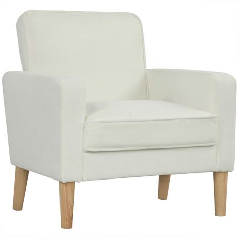Une chaise avec accoudoirs, dossier réglable, pieds en bois d'hévéa et accoudoirs rembourrés blanc cassé, convenant à une utilisation dans le salon et la chambre. (1/5)