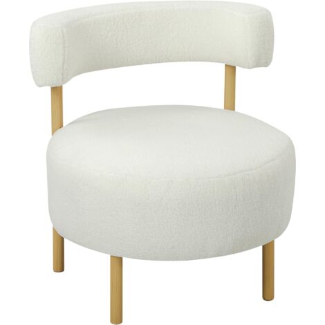 Fauteuil, chaise longue, fauteuil inclinable, avec revêtement en laine d'agneau, pieds en métal grain de bois, accoudoirs rembourrés, 67 x 67 x 71 cm, blanc cassé. (1/5)