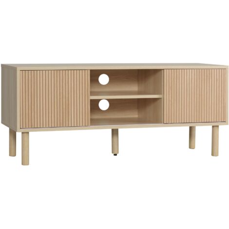 Meuble TV, compatible avec les téléviseurs jusqu'à 50 pouces, doté de 2 portes coulissantes et de 2 étagères ouvertes avec système de gestion des câbles - 115 x 40 x 49 cm (1/5)