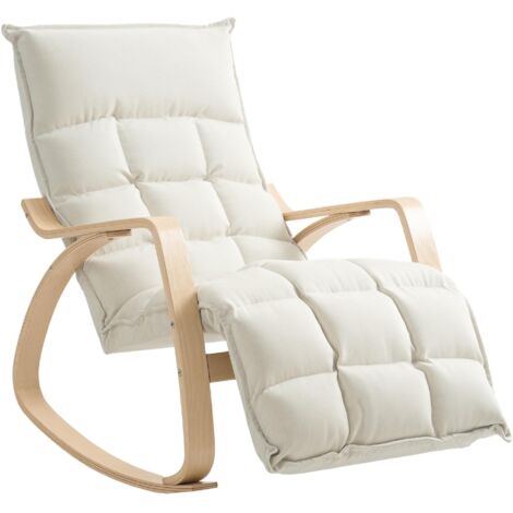 Fauteuil à bascule rembourré, fauteuil de détente avec accoudoirs et cadre en acier, pour salon, chambre, blanc crème (1/5)