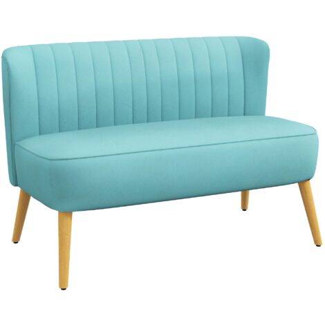 Canapé deux places de style rétro avec pieds en bois, 117 cm x 56,5 cm x 77 cm, vert, convient pour une utilisation dans un salon. (1/5)