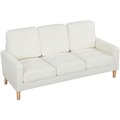 Canapé 3 places en velours, design moderne, coussins épais, pieds en bois d'hévéa, 185 x 79 x 82 cm, crème (1/5)