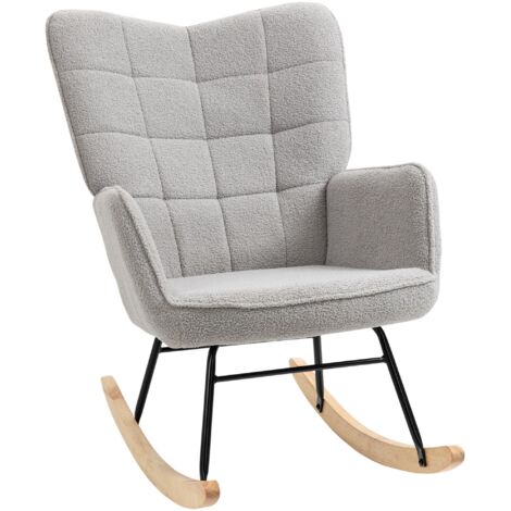 Fauteuil à bascule rocking chair revêtement bouclette structure en acier 71 x 98 x 101 cm Gris clair (1/5)