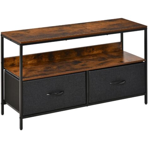 Armoire TV, Armoire TV jusqu’à 47" avec 2 tiroirs et étagère pliants en tissu, Armoire TV pour salon, chambre et salon, 98x29x56 cm, brun rustique (1/5)