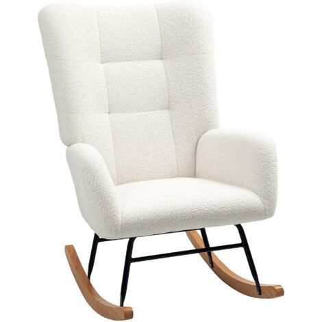 Fauteuil à bascule, rembourré, tissu épais, 70 cm de large x 94 cm de profondeur x 100 cm de haut, capacité de charge 120 kg, blanc cassé. (1/5)