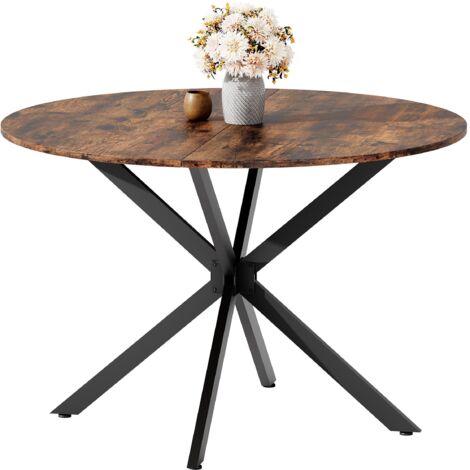 Table ronde à manger de style industriel Ø120 cm généreuse avec des pieds vintage en X, salon de cuisine brun-noir (1/5)