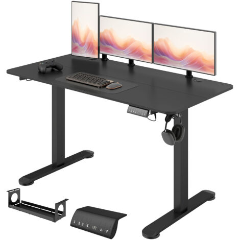 Bureau d'ordinateur réglable en hauteur, 140 cm x 70 cm x 116 cm, noir, convient pour un bureau ou une chambre. (1/5)