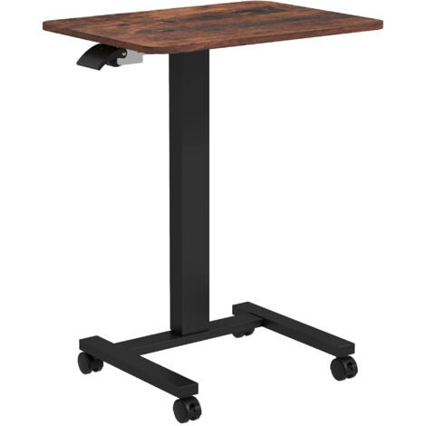 Bureau assis-debout, réglable en hauteur, avec 4 roulettes, dimensions 65 cm x 48 cm x 108 cm, disponible en marron et noir. (1/5)