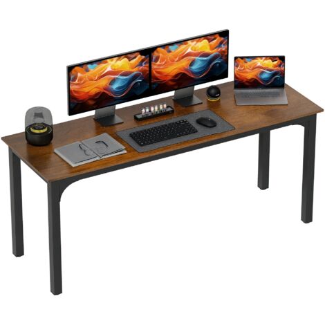 Bureau, bureau d'ordinateur, style campagnard, spacieux, en panneaux de particules, marron, convient pour un bureau ou une chambre. (1/5)
