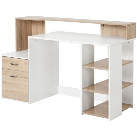 Bureau d'ordinateur moderne avec étagères en panneaux de fibres de moyenne densité, mesurant 137 x 55 x 92 cm. (1/5)