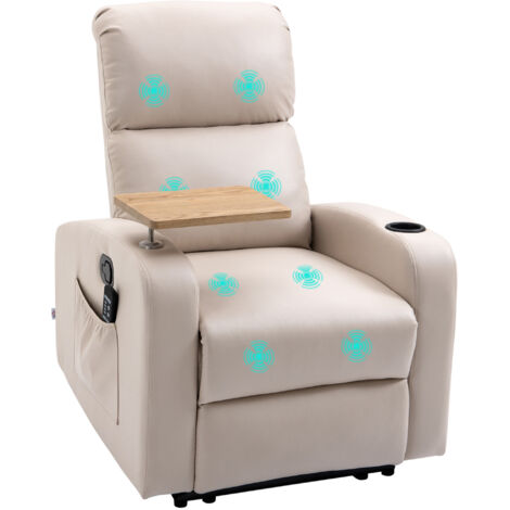Fauteuil de massage, fauteuil inclinable, table pliante, repose-pieds, 77 cm x 93 cm x 105 cm, beige, convient pour le salon et la chambre. (1/5)