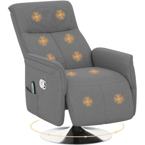 Fauteuil relax massant fauteuil de relaxation inclinable pivotant dossier et repose-pieds réglable 68,5x77x117cm gris (1/5)