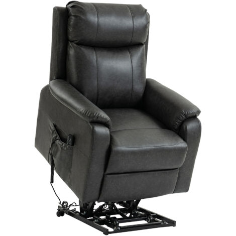 Fauteuil Riser Relax pour seniors, fauteuil électrique en faux cuir avec double moteur, coussin en plumes, noir (1/5)