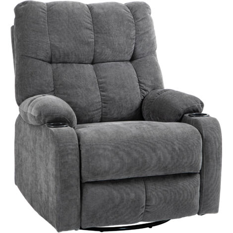Fauteuil inclinable avec repose-pieds, fauteuil inclinable, pivotant, jusqu’à 150 kg, cadre en acier, 88x96x108cm, gris foncé (1/5)