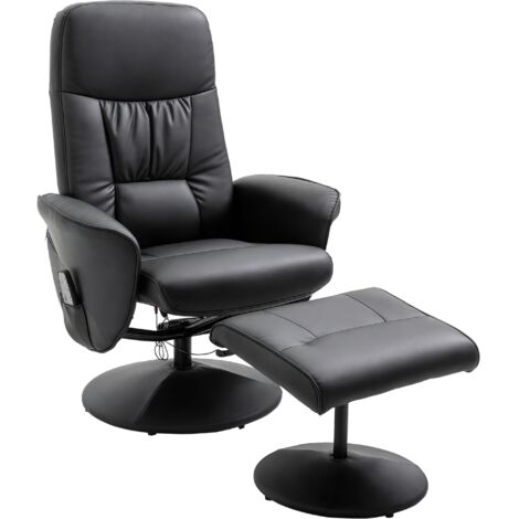 Fauteuil inclinable avec tabouret, fauteuil TV pivotant avec 10 points de massage, fonction inclinable, fauteuil de massage avec télécommande, poche latérale, fauteuil TV, fauteuil cuir, noir (1/5)