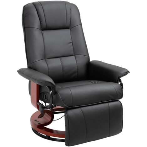 HOMCOM Fauteuil relax inclinable fauteuil de salon repose-pieds réglable pivotant 360° piètement bois revêtement synthétique noir (1/5)