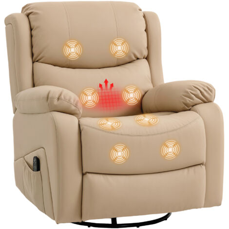 Fauteuil relaxant inclinable avec 8 points de massage, chauffage et repose-pieds, 87x97x100 cm, beige (1/5)