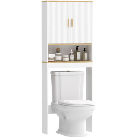 Meuble WC rangement au-dessus des toilettes 3 niveaux étagère de toilettes avec étagères réglables, 64x20x170,5cm, blanc