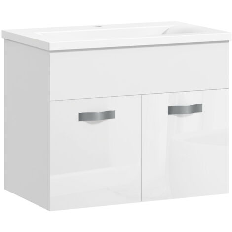Armoire de salle de bain murale avec lavabo, placard 2 portes avec charnières souples, 61x40x50cm, blanc brillant (1/5)
