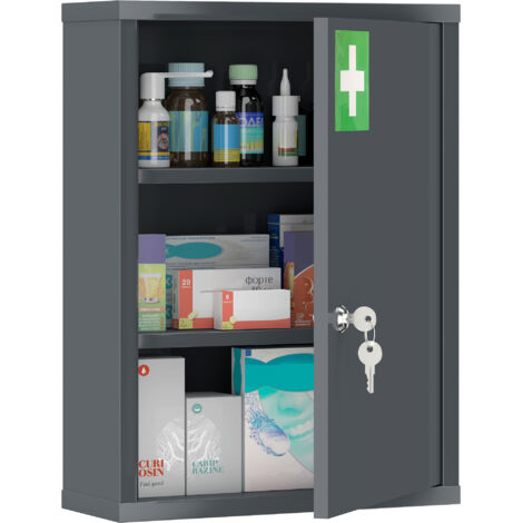 Armoire à pharmacie murale avec serrure, armoire murale en acier à 3 niveaux, 40 x 15 x 53,5 cm, gris charbon (1/5)