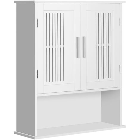 Armoire murale, meuble salle de bain avec étagère réglable, double porte et étagère ouverte, 60 x 20 x 70 cm, blanc (1/5)