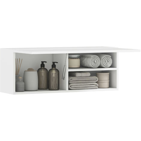 Armoire murale de salle de bain, meuble de rangement suspendu avec porte à charnières, 80 x 25 x 30 cm, blanc (1/5)