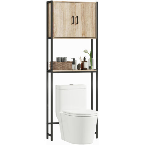 Armoire toilette avec 2 portes Étagère réglable Étagère ouverte pour petit espace 64x19x178 cm Naturel
