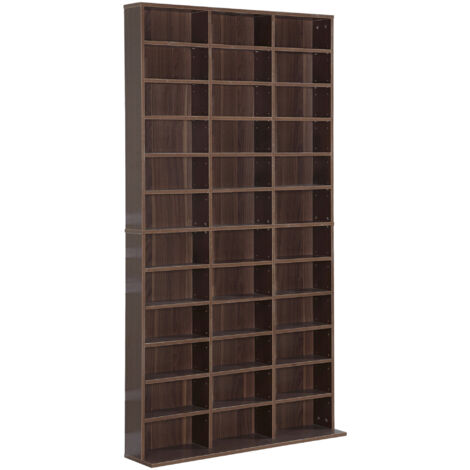 HOMCOM Rangements pour CD et DVD, étagère rangement, capacité max. 1116 CD/528 DVD, 36 compartiments et étagères réglables, pour bureau, salon, chambre, 102 x 23,5 x 195 cm, marron
