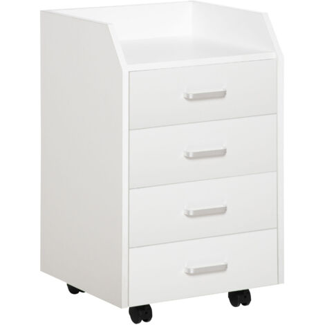 Vinsetto Caisson de bureau rangement sur roulettes 4 tiroirs coulissants MDF et panneaux de particules dim. 40L x 36l x 65H cm blanc (1/5)