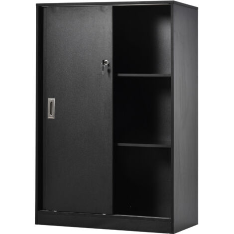 HOMCOM Armoire de Bureau 2 Portes coulissantes verrouillables dim. 80L x 40l x 120H cm 2 étagères Panneaux Particules Noir (1/5)