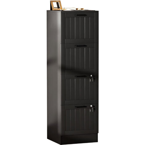 Caisson bureau, meuble rangement bois 4 tiroirs et serrure, barres de suspension réglables, 40 x 40 x 131 cm, noir (1/5)