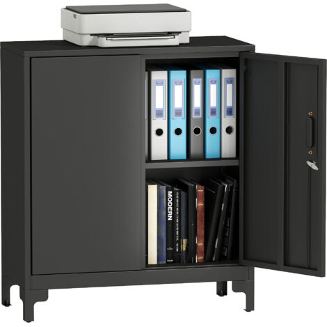 Armoire de bureau à 2 niveaux, meuble de rangement bureau métallique avec 2 portes verrouillables, 80 x 35 x 91 cm, noir (1/5)