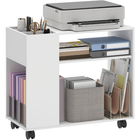 Stand d’imprimante Table d’imprimante avec compartiment divisé, étagères de bureau 70 x 34 x 60 cm blanches (1/5)