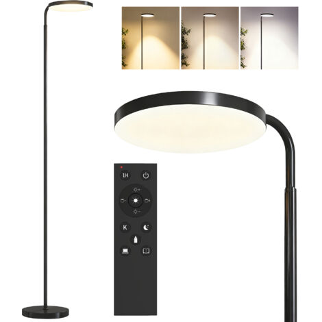 Lampadaire LED, lampe sur pied à intensité variable, tête rotative 350 °, télécommande magnétique, 41x25x177cm, noir (1/5)