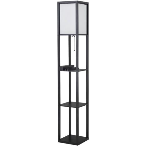 Lampadaire moderne compact avec étagères et éclairage intérieur discret, structure MDF solide et revêtement coton tendance, dimensions 26x26x160 cm, duo noir et blanc pour un intérieur harmonieux. (1/5)