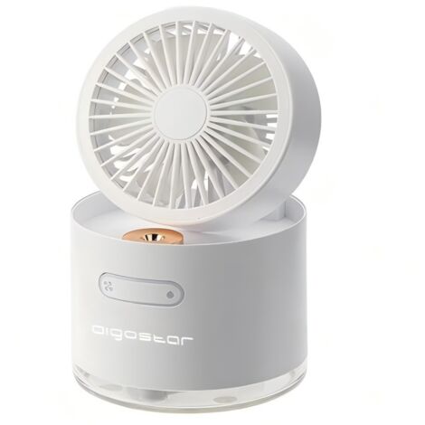 Aigostar 4 pouces 5 pales, 3 vitesses Ventilateur de table 2000mAh avec nébulisation, humidificateur portable blanc (1/2)