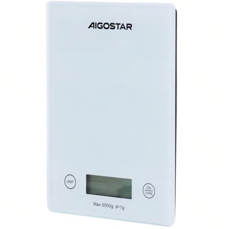 Balance de cuisine numérique Aigostar 5kg (5000g) Precision 1g, panneau en verre trempé, pour la maison et la boulangerie (1/3)