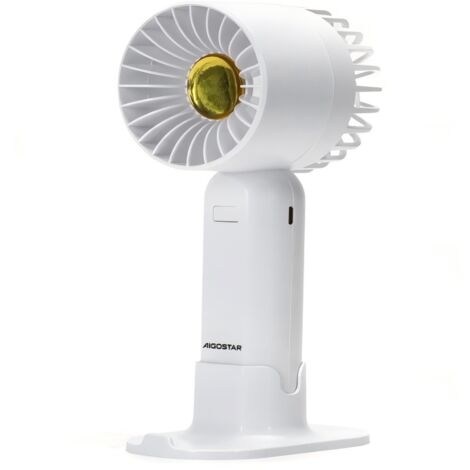 Aigostar 2,7 pouces 7 lames, ventilateur portatif rechargeable 3 vitesses 500mAh, blanc avec base de bureau, portable (1/3)