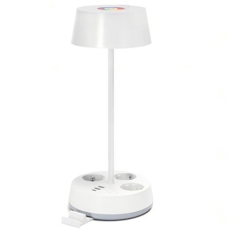 Lampe LED multifonctionnelle avec prise 4,6W, lumière blanche 3 tons + RGB, 450 lm, prises + USB + support pour téléphone portable (1/3)